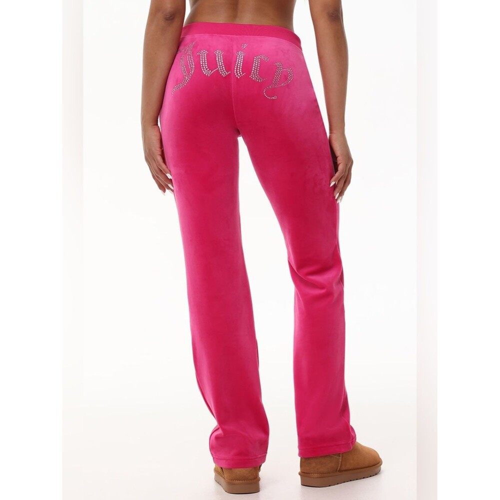 Juicy Couture OG Big Bling Velour Track Wide Flare Leg Pants Hot Pink Sz XL